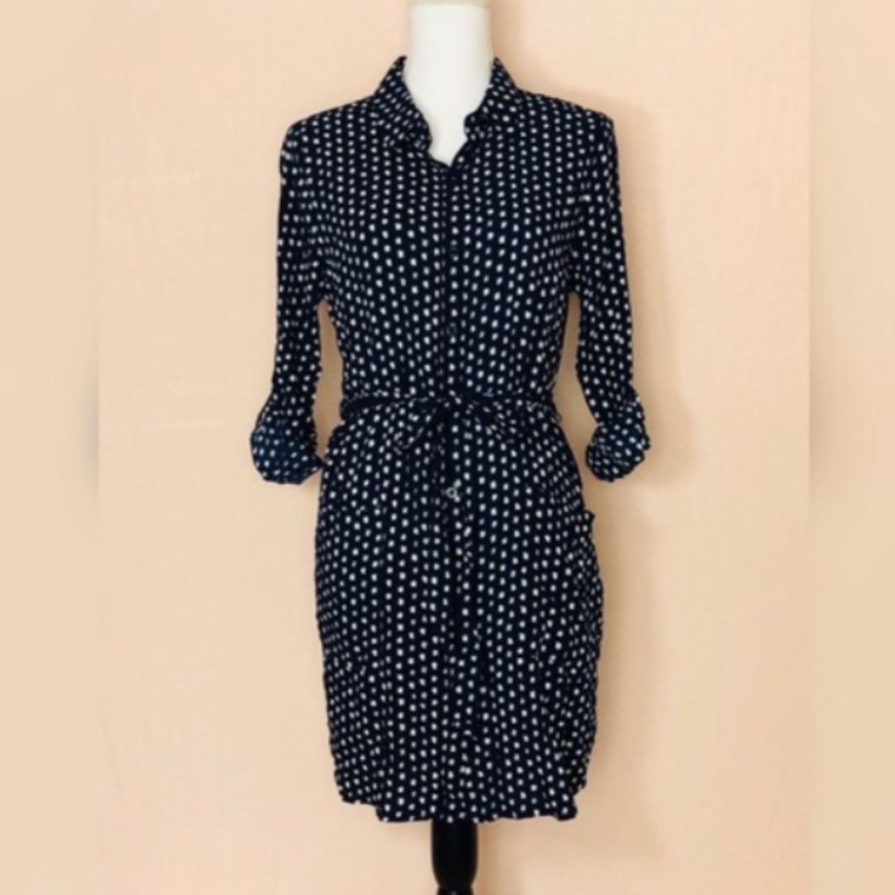 Doe & Rae Navy Polkadot Button-Down Shirt Dress